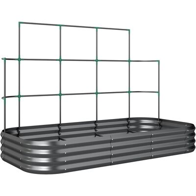 Outsunny Orto Rialzato con Traliccio per Rampicanti e Fondo Aperto in Metallo, 220x110x150 cm, Grigio Scuro Aosom Italy Outsunny Orto Rialzato con Traliccio per Rampicanti e Fondo Aperto in Metallo, 220x110x150 cm, Grigio Scuro Aosom Italy