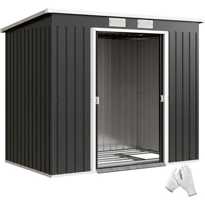 Outsunny Capanno Attrezzi con Tetto Inclinato, 2 Ingressi e Prese d'Aria, in Acciaio, 213x130x172 cm, Grigio Scuro Aosom Italy Outsunny Capanno Attrezzi con Tetto Inclinato, 2 Ingressi e Prese d'Aria, in Acciaio, 213x130x172 cm, Grigio Scuro Aosom Italy