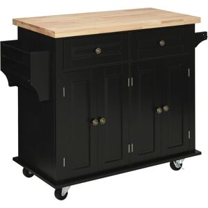 Homcom Carrello da Cucina Portavivande con Cassetti, Armadietti, Portaspezie e 4 Ruote, in Legno e MDF, 111x44.5x82.5 cm, Nero