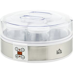 Homcom Yogurtiera 20W da 1.5L con 7 Vasetti e Display a Pulsanti, in Acciaio Inox e Plastica, 24x24x13 cm, Bianca