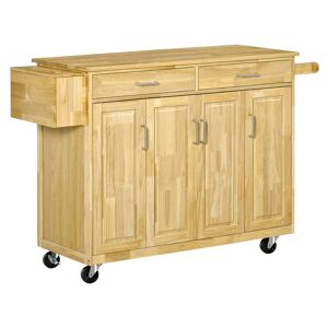 homcom carrello da cucina in legno con cassetto, armadietto e ruote, portaspezie e porta coltelli, 136x47x91.5cm