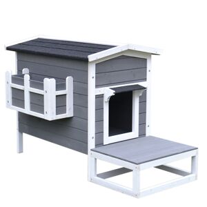 Pawhut Cuccia da Esterno Rialzata con Balconcino e Tetto Impermeabile in Legno, Grigio