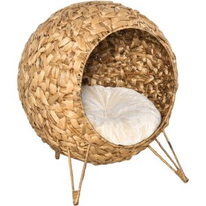 Pawhut Cesta per Gatti Adulti Fino a 5kg, Cuccia per Gatti in Rattan Sintetico Marrone Φ52x58cm