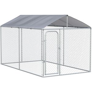 Pawhut Kennel per Cani in Metallo Galvanizzato con Tettuccio in Tessuto Oxford e Porta con Blocco, 400x230x232cm, Argento