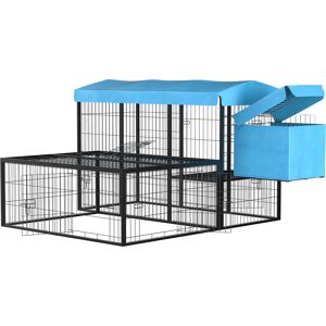 Pawhut Pollaio da Giardino Componibile per 6-10 Galline con Gabbie in Metallo e Copertura in Poliestere, Blu