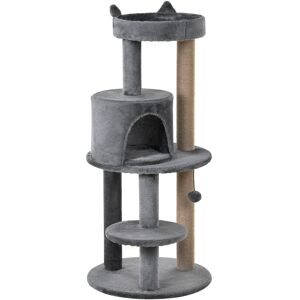 Pawhut Tiragraffi gatti a 3 Livelli Albero per Gatti con Cuccia ,piattaforma e colonna Sisal da Graffiare Giocattolo, Grigio Aosom.it