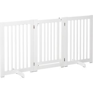 Pawhut Cancellino per Cani Pieghevole a 3 Pannelli, Porta Centrale con Blocco, Struttura in MDF, 155x76cm Bianco