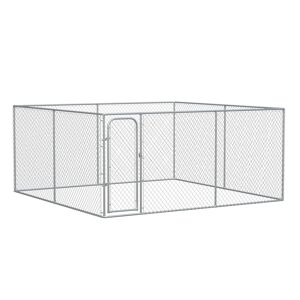 Pawhut Kennel per Cani da Esterno a Maglie con Porta con Blocco in Acciaio zincato, 400x400x182cm, Argento