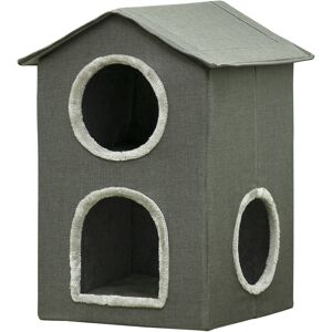 Pawhut Casetta per Gatti a Due Livelli con Cuscini Lavabili 3 entrate, 42x46x59.5 cm, Grigio