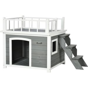 Pawhut Casetta per Cani con Terrazza Scaletta e Finestra 121x77x78cm Grigio chiaro