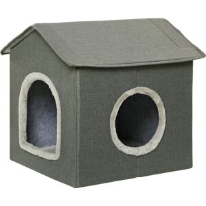 Pawhut Casetta per Gatti con Cuscini Lavabili 2 entrate, 39x43.5x40.5cm  Grigio