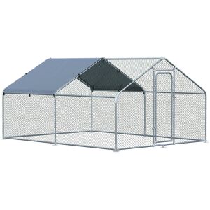 Pawhut Pollaio per Galline da Esterno in Metallo con Copertura in Tessuto Oxford, 300x400x195 cm, Argento