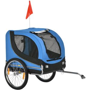 Pawhut Carrellino Rimorchio per Cani Animali Domestici da Bicicletta 130 x 73 x 90cm Azzurro e nero