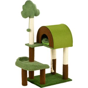 Pawhut Albero per Gatti a tema Foresta con Casetta, Lettino, Tiragraffi e Pallina, 49x40x107 cm, Verde