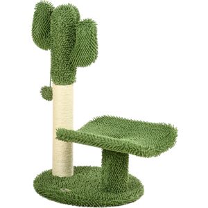 Pawhut Albero per Gatti a forma di Cactus con Tiragraffi e Pallina da Gioco, 35x31x55.5 cm, Verde e Bianco