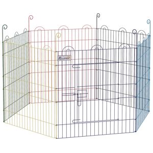 Pawhut Cancellino per Cani a 6 Pannelli in Metallo con Chiusura a Scatto, Ø120x60 cm, Multicolore