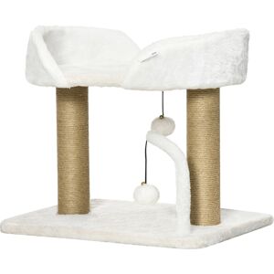 Pawhut Torre per Gatti max 5kg in Truciolato con Tiragraffi e Palline Giocattolo, 48x38x42 cm, Giallo e Bianco