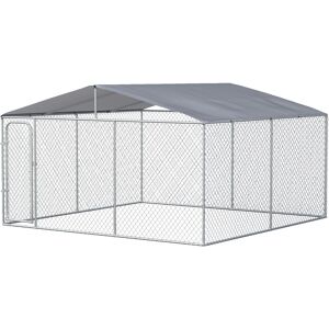 Pawhut Kennel per Cani in Metallo con Tettuccio in Tessuto Oxford e Porta con Blocco, 400x400x232 cm