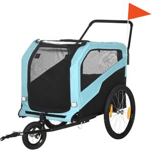 Pawhut Rimorchio Bici per Cani 30kg max con 2 Ingressi e Tasche Portaoggetti, in Acciaio e Tessuto Oxford, Blu