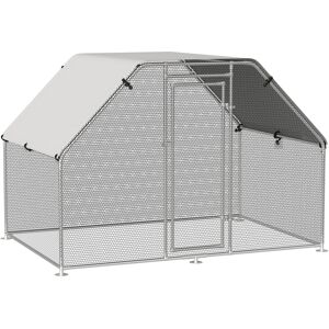 Pawhut Recinto Gabbia per Galline in Metallo Galvanizzato, Porta con Blocco e Sezione con Copertura Oxford, 280x193.5x195cm