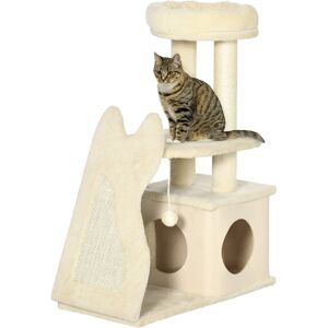 Pawhut Albero Tiragraffi per Gatti con Tappetino e Pali in Sisal, Casetta Sfoderabile e Lettino, 60x30x83cm, Beige