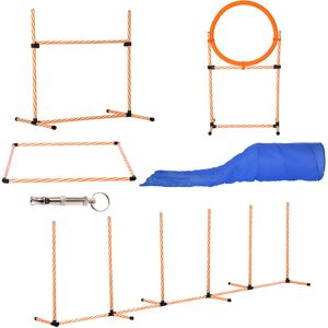 Pawhut Attrezzi Agility Dog Set Completo Percorso Agility Dog con 5 Pezzi Slalom, Ostacolo e Tunnel, Arancione