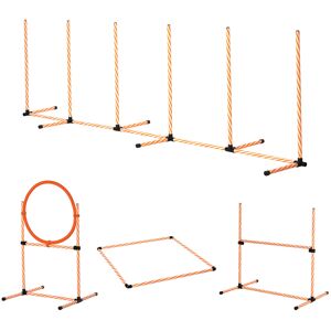 Pawhut Set Agility Dog per Addestramento Cani con Slalom, Ostacoli Regolabili, Fischietto e Sacca di Trasporto