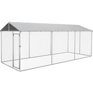 Pawhut Kennel per Cani da Esterno con Tetto Impermeabile in Tessuto Oxford e Acciaio, 6x2.3x2.3m, Argento