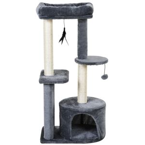 pawhut albero tiragraffi per gatti con cuccia e colonna in sisal con giocattoli sospesi stabili altezza 147 cm aosom.it