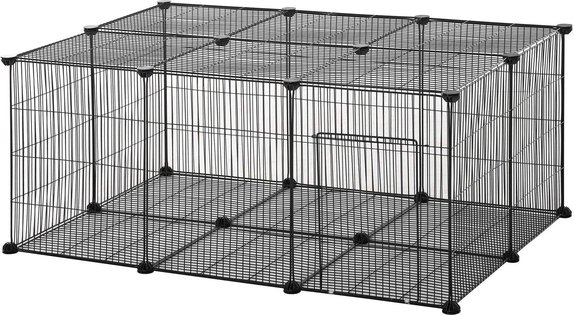 Pawhut Recinto per Conigli Conigliera da esterno,Gabbia per Conigli e Piccoli Animali Modulabili in Metallo con Porta, Nero, 105 x 70 x 45cm