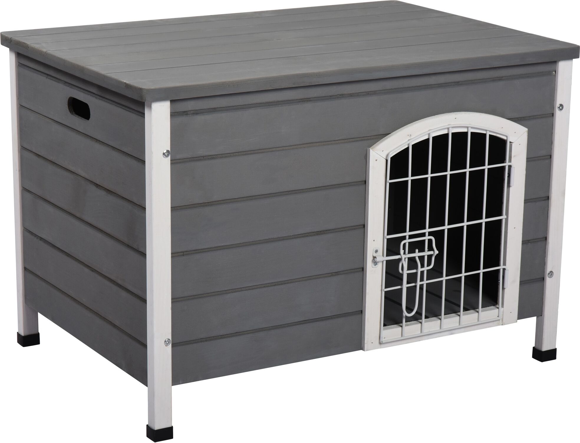 Pawhut Cuccia per Cani da Esterno, Casetta per Cani in Legno Impermeabile con Porta Richiudibile, 80x55x53.5cm, Grigio