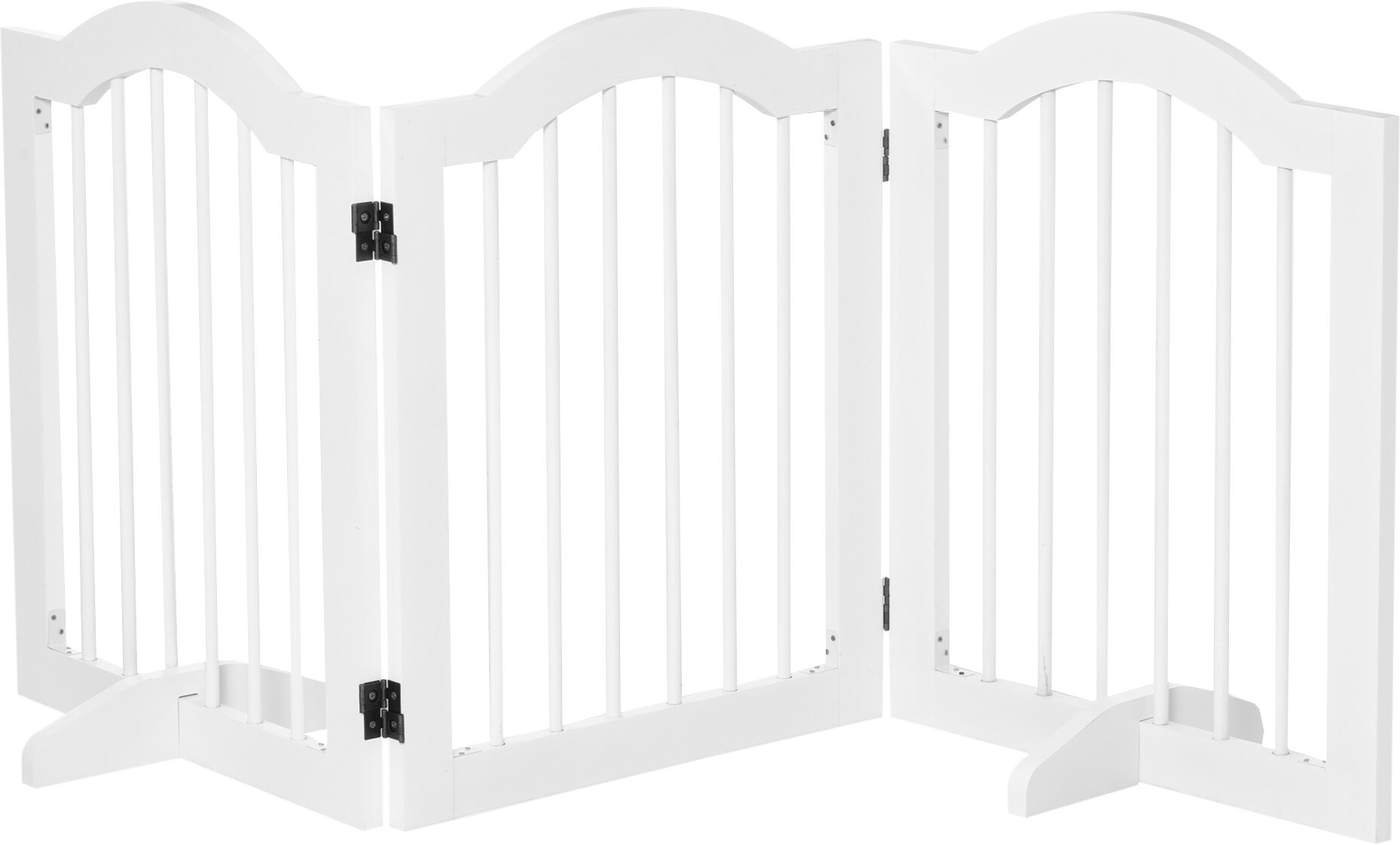 Pawhut Cancellino per Cani Pieghevole a 3 Sezioni in Legno, Barriera per Cani con Piedini, 154.5x29.5x61cm, Bianco