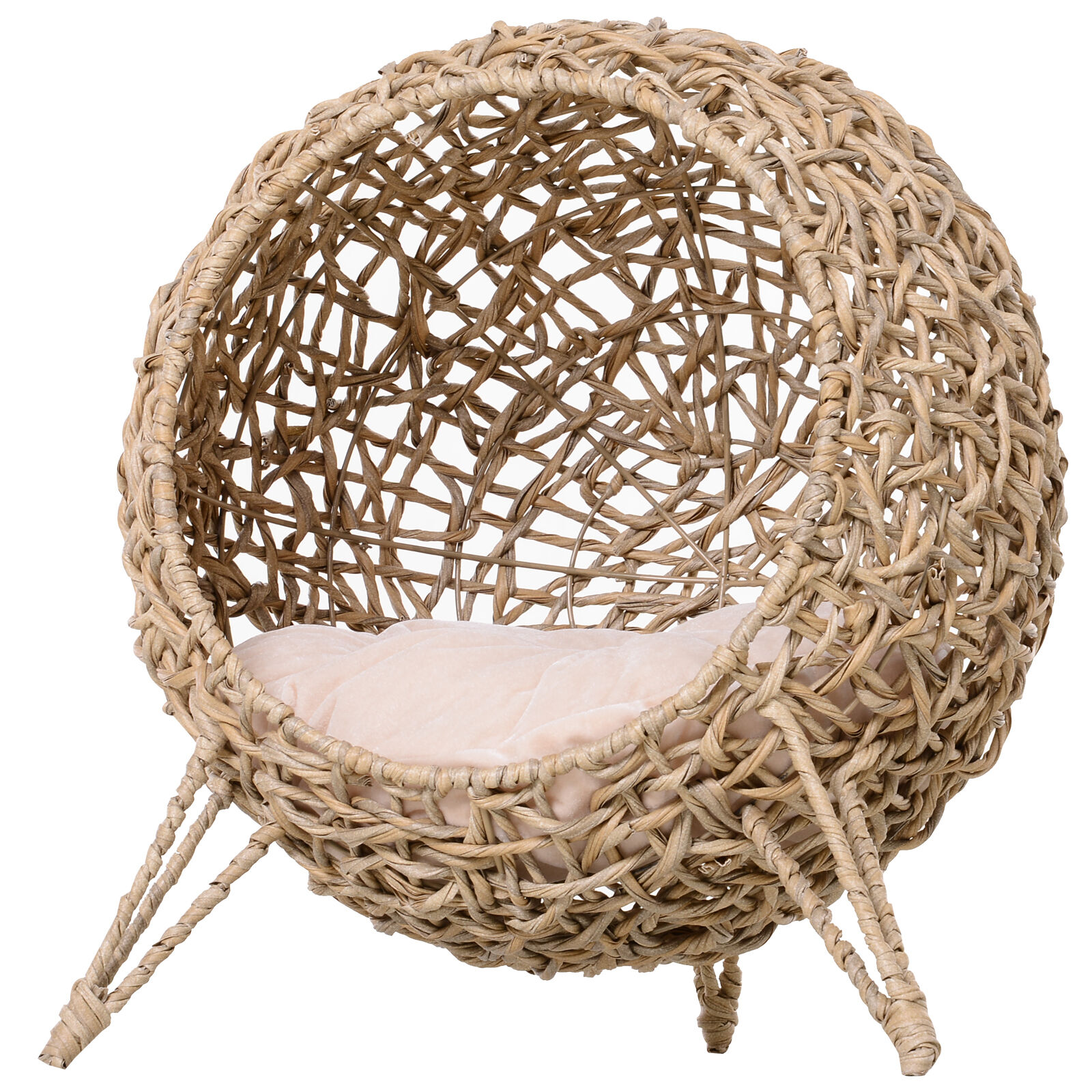 Pawhut Cesta Rialzata per Gatti Fino a 10kg, Cuccia per Animali Domestici in Rattan PE Color Legno (Φ52x58cm)