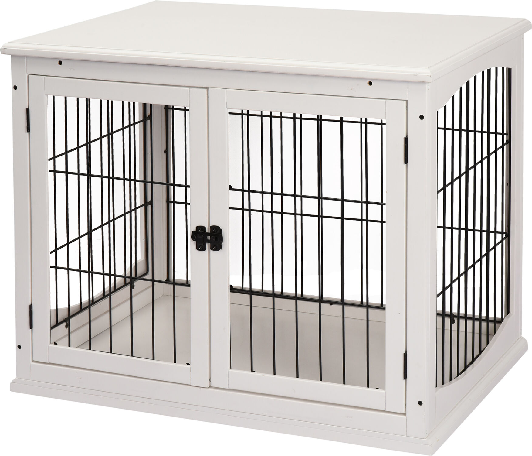 Pawhut Casetta per Cani da Interno, Gabbietta per Animali in Legno e Metallo con Doppia Porta, 58.5x81x 66cm, Bianco