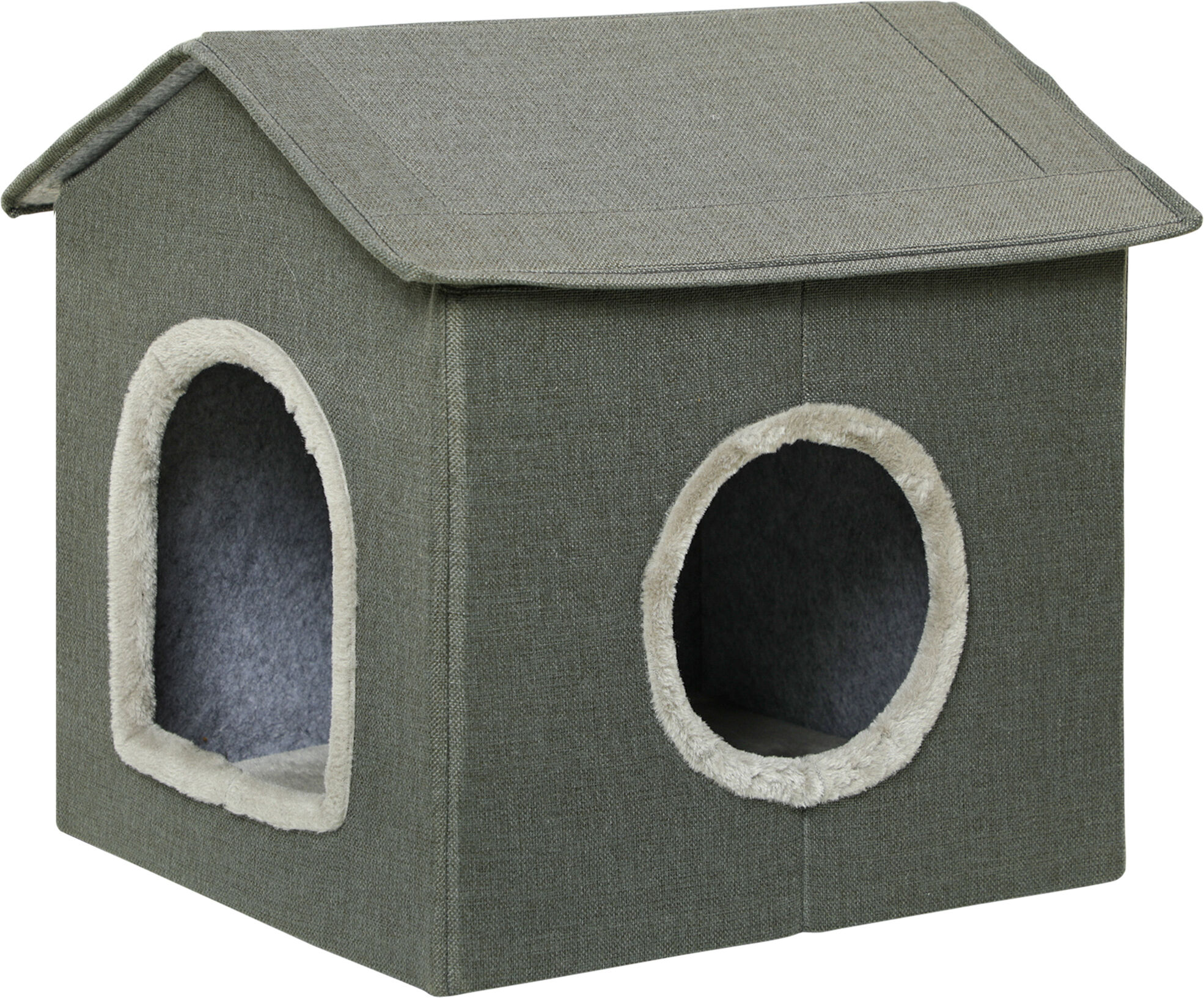 Pawhut Casetta per Gatti con Cuscini Lavabili 2 entrate, 39x43.5x40.5cm  Grigio