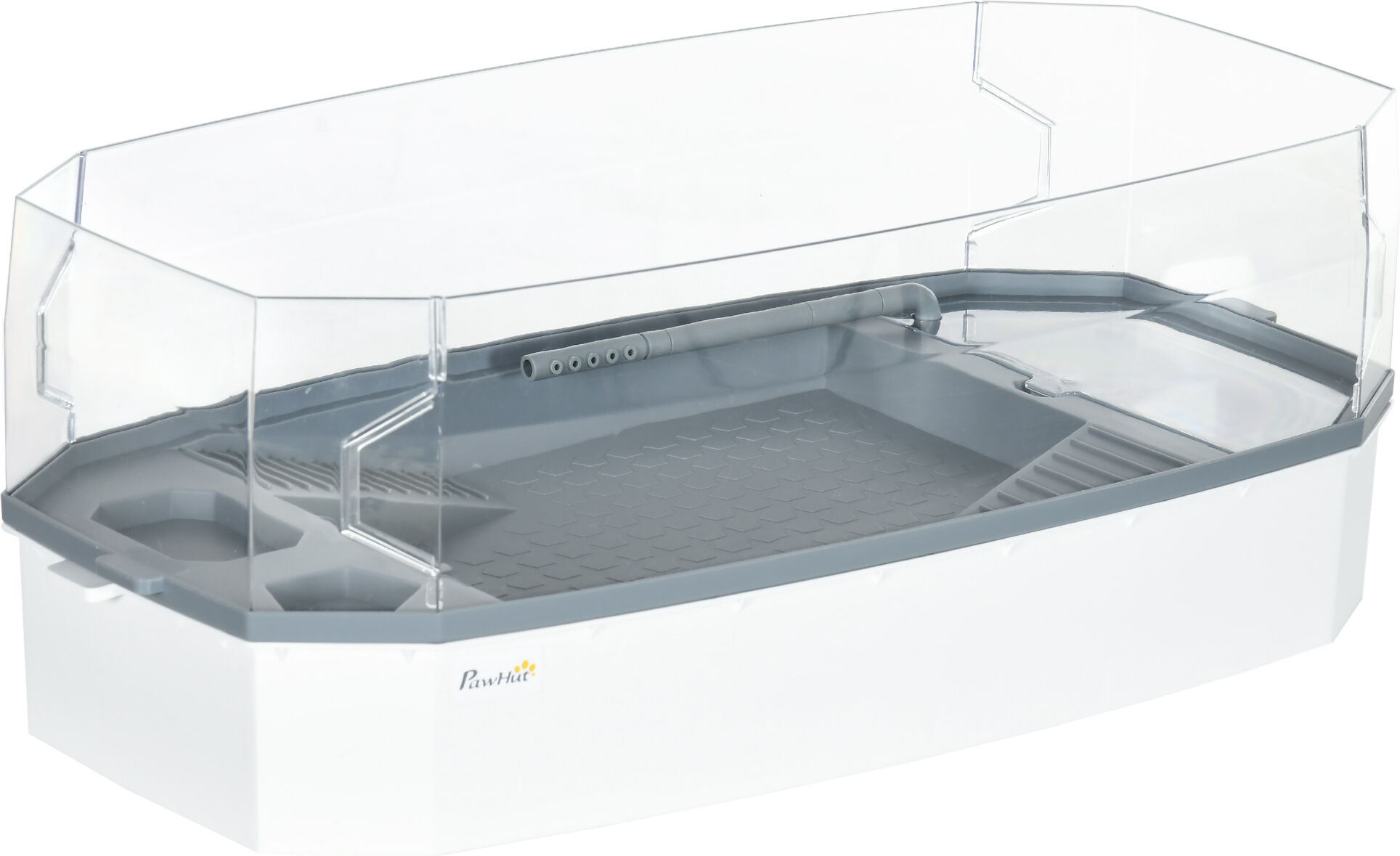 Pawhut Vasca per Tartarughe Multifunzione con Tubo e Pompa d'acqua, 62x31x 21cm, Bianca