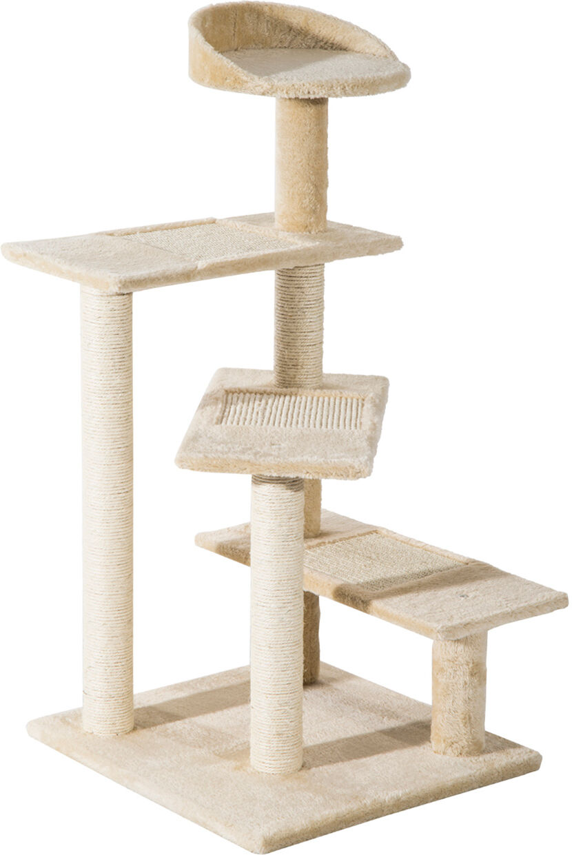 Pawhut Tiragraffi Gatti Trespolo Multilivello in Sisal, Albero per Gatti con Piattaforme e Cuccia in Peluche Beige, 50x50x100cm Aosom.it