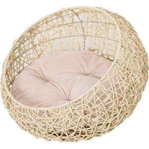 Pawhut Cuccia Cesta per Gatti in Rattan con Cuscino in Lino e Cotone Beige Diametro 56 x 35 cm Aosom Pawhut Cuccia Cesta per Gatti in Rattan con Cuscino in Lino e Cotone Beige Diametro 56 x 35 cm Aosom
