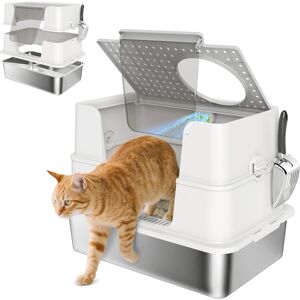 Pawhut Lettiera per Gatti in Acciaio Inox XL con Coperchio Ribaltabile Laterale Alto Pala Facile da Pulire Antifughe Grigio Chiaro Aosom Italy Pawhut Lettiera per Gatti in Acciaio Inox XL con Coperchio Ribaltabile Laterale Alto Pala Facile da Pulire Antifughe Grigio Chiaro Aosom Italy