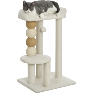 Pawhut Torre per Gatti con Lettino, Piattaforma e Pallina Giocattolo, in Legno, Peluche e Iuta, 48.5x40x76 cm, Beige Pawhut Torre per Gatti con Lettino, Piattaforma e Pallina Giocattolo, in Legno, Peluche e Iuta, 48.5x40x76 cm, Beige