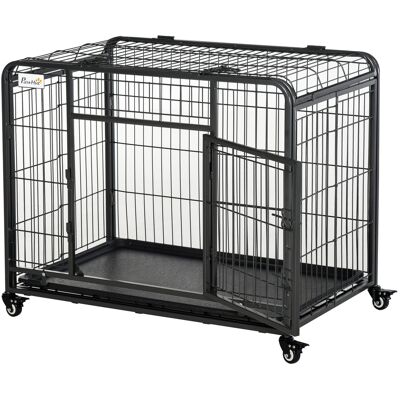 Pawhut Kennel Gabbia per Cani Pieghevole Doppia Porta con Blocco 4 Ruote con Freno e Fondo Rimovibile, 109.5x71x78cm Aosom Pawhut Kennel Gabbia per Cani Pieghevole Doppia Porta con Blocco 4 Ruote con Freno e Fondo Rimovibile, 109.5x71x78cm Aosom