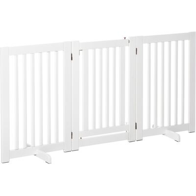 Pawhut Cancellino per Cani Pieghevole a 3 Pannelli, Porta Centrale con Blocco, Struttura in MDF, 155x76cm Bianco Aosom Pawhut Cancellino per Cani Pieghevole a 3 Pannelli, Porta Centrale con Blocco, Struttura in MDF, 155x76cm Bianco Aosom