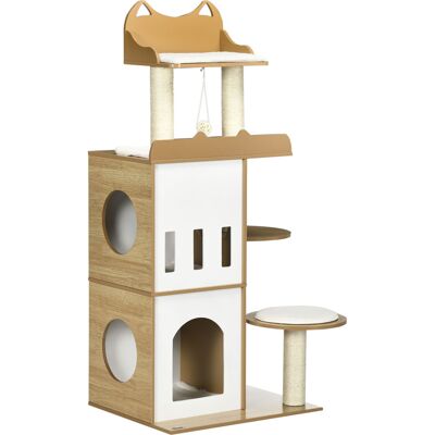 Pawhut Albero per Gatti in MDF con Tiragraffi per Gatti in Sisal, 2 Casette per Gatti, Posatoi e Pallina da Gioco, 60x48x133 cm, Bianco e Rovere Aosom Pawhut Albero per Gatti in MDF con Tiragraffi per Gatti in Sisal, 2 Casette per Gatti, Posatoi e Pallina da Gioco, 60x48x133 cm, Bianco e Rovere Aosom
