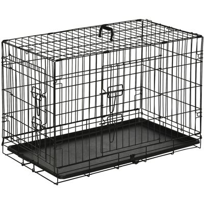 Pawhut Gabbia per Animali Domestici Trasportino per Cani e Gatti Pieghevole in Acciaio Doppia Apertura 76 × 46 × 52cm Nero Aosom Pawhut Gabbia per Animali Domestici Trasportino per Cani e Gatti Pieghevole in Acciaio Doppia Apertura 76 × 46 × 52cm Nero Aosom