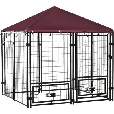 Pawhut Recinto per Cani da Esterno,Box per Cani in Acciaio con Serratura, 2 Ciotole Girevoli e Copertura in Tessuto Oxford,141L x 141P x 153Acm Aosom Pawhut Recinto per Cani da Esterno,Box per Cani in Acciaio con Serratura, 2 Ciotole Girevoli e Copertura in Tessuto Oxford,141L x 141P x 153Acm Aosom