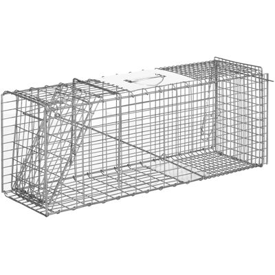 Outsunny Gabbia Trappola per Animali Vivi Pieghevole in Acciaio, 81x26x34.5cm, Argento Aosom Outsunny Gabbia Trappola per Animali Vivi Pieghevole in Acciaio, 81x26x34.5cm, Argento Aosom