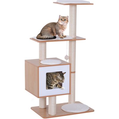 Pawhut Albero Tiragraffi per Gatto Trespolo per gatti in Sisal con Cuccia, Piattaforme e Giochi, 60x40x120 cm legno, bianco Aosom Pawhut Albero Tiragraffi per Gatto Trespolo per gatti in Sisal con Cuccia, Piattaforme e Giochi, 60x40x120 cm legno, bianco Aosom