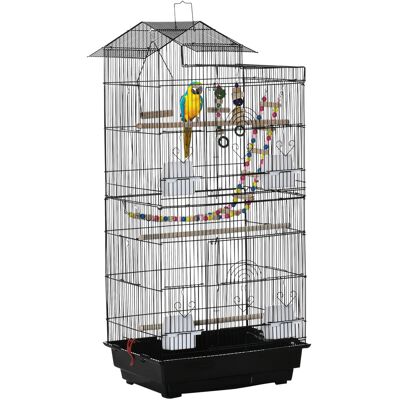 Pawhut Gabbia per Uccelli con Scaletta, Altalena, Ciotole e Giochi, in Acciaio, PP e Legno, 46x36x100 cm, Nera Pawhut Gabbia per Uccelli con Scaletta, Altalena, Ciotole e Giochi, in Acciaio, PP e Legno, 46x36x100 cm, Nera