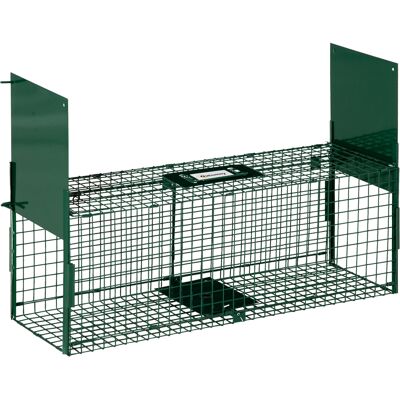 Outsunny Gabbia Trappola per Animali Vivi Piccoli con Doppia Porta e Maniglia, 80x25x30cm, Verde Scuro Aosom Outsunny Gabbia Trappola per Animali Vivi Piccoli con Doppia Porta e Maniglia, 80x25x30cm, Verde Scuro Aosom