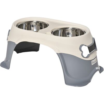 Pawhut Doppia Ciotola per Cani Rialzata in Acciaio Inox e Plastica con Piedini Antiscivolo, 47x25x20 cm, Bianco e Grigio Aosom Italy Pawhut Doppia Ciotola per Cani Rialzata in Acciaio Inox e Plastica con Piedini Antiscivolo, 47x25x20 cm, Bianco e Grigio Aosom Italy
